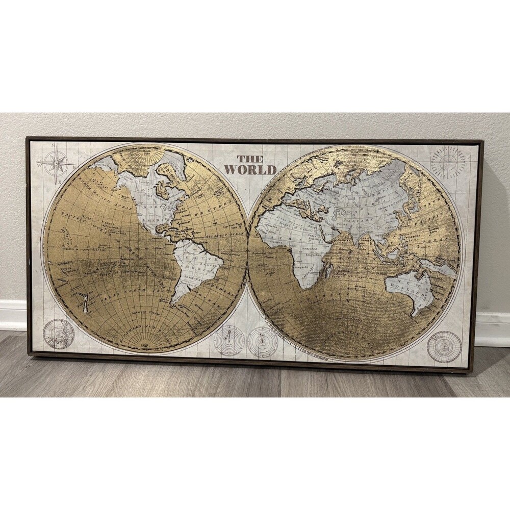 VTG Unique Golden Fills world Map 1770 Era Old Historic Clues